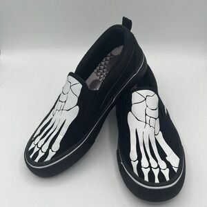 AIRWALK-SIDEKICK CANVAS FABRIC SKELATON SLIP ON BLACK ATHLETIC Shoes Y Size 4